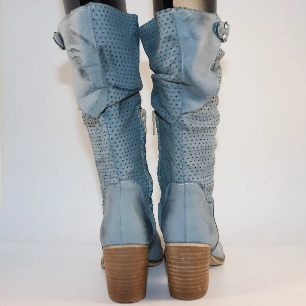 niu-LU Perforated Leather Mid-Calf Boots – Made in Italy‎ – EU 37